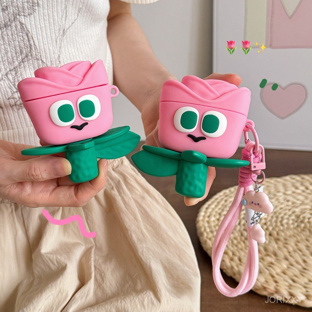 Rose ดอกไม้สีแดงน่ารักการ์ตูนหูฟังเหมาะสําหรับ aipod4/pro/pro2/pro3 หูฟังบลูทูธกรณี