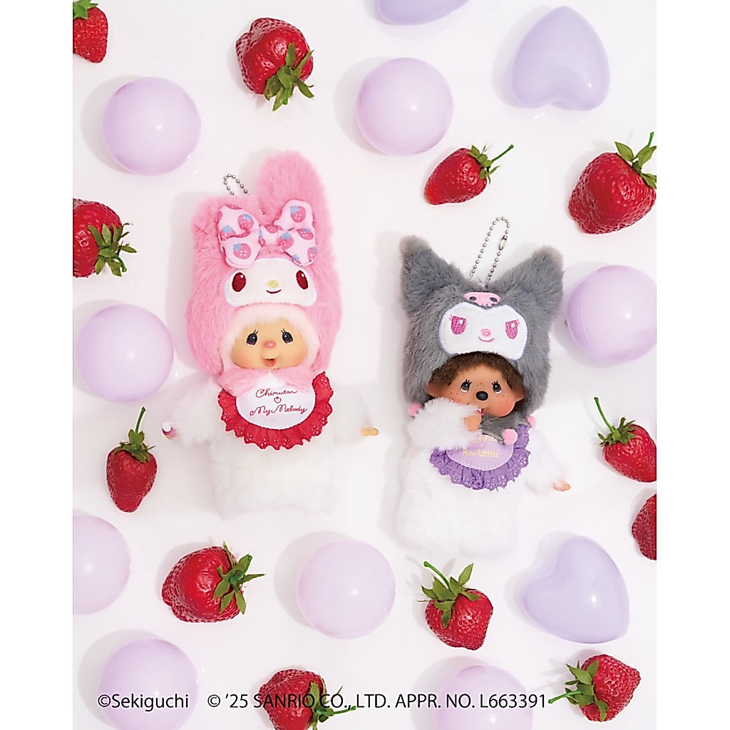 ( พร้อมส่ง / ส่งด่วน ) Monchhichi Mymelody&Kuromi keychain💜🩷 | พวงกุญแจมอนชิชิ มายเมโลดี้&คุโรมิ ราคาป้าย