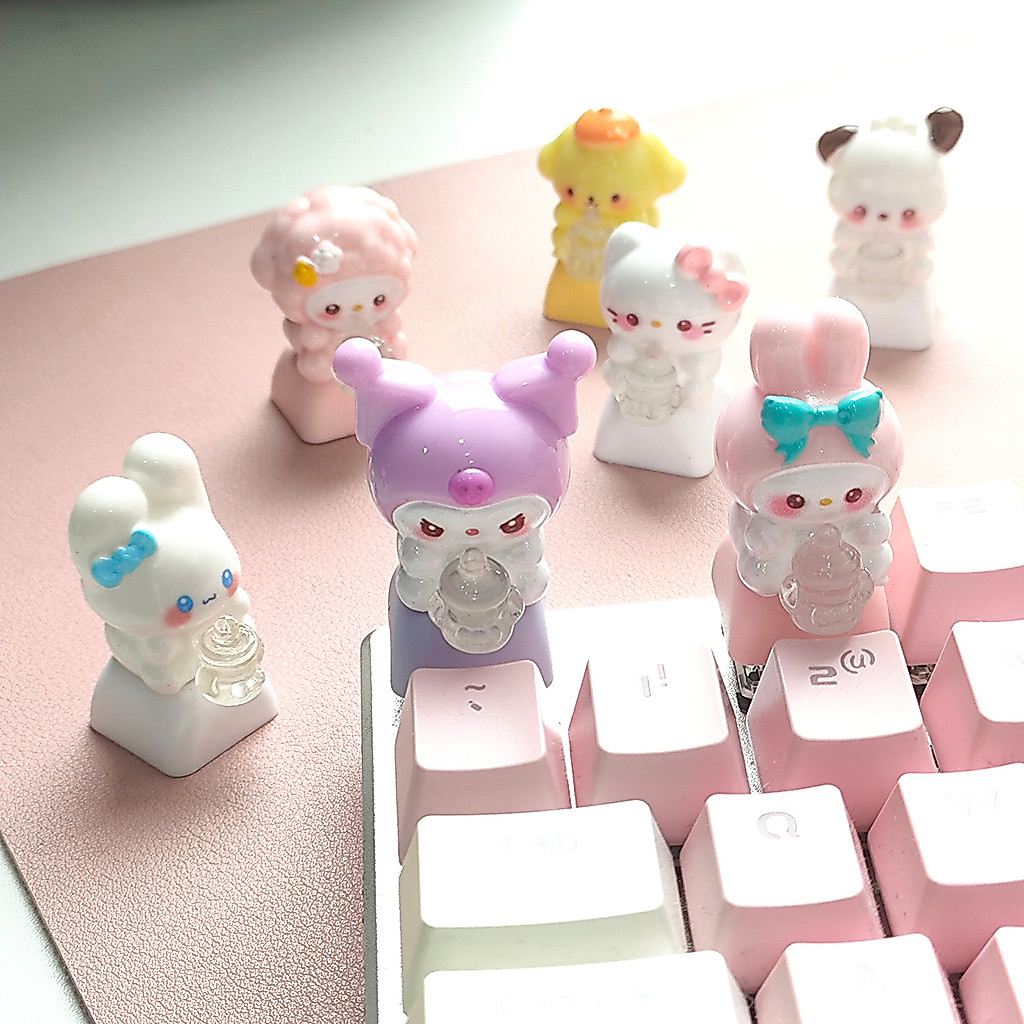 คีย์แคป Kuromi แฮนด์เมด ของขวัญแต่งคีย์บอร์ด DIY สำหรับสาวๆ งานฝีมือสวยงาม ของตกแต่งโต๊ะ
