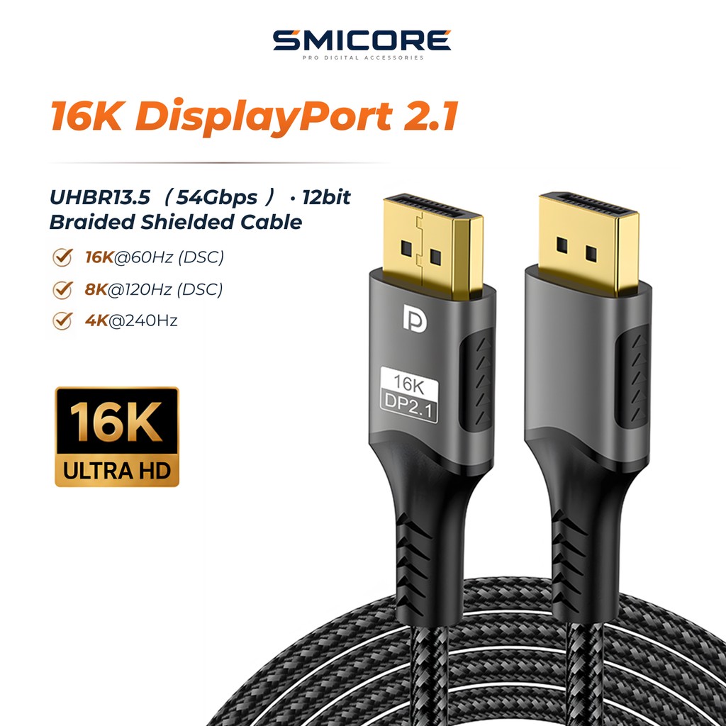 สาย DisplayPort 2.1 DP 80Gbps รองรับ 16K/8K/4K HDR สายเกมมิ่ง สำหรับ PC โน้ตบุ๊ก โปรเจคเตอร์ จอภาพ