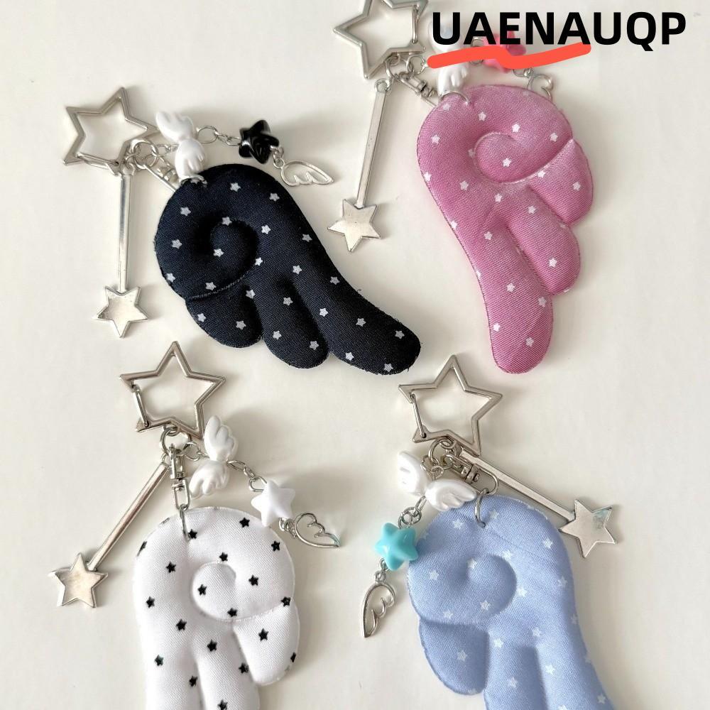 UAENAUQP Angel Wings พวงกุญแจ, กระเป๋าแขวน Y2K ดาวปีกพวงกุญแจ, แองเจิลตกแต่งสีดําและสีขาว Angel Wing กระเป๋าจี้ของขวัญ