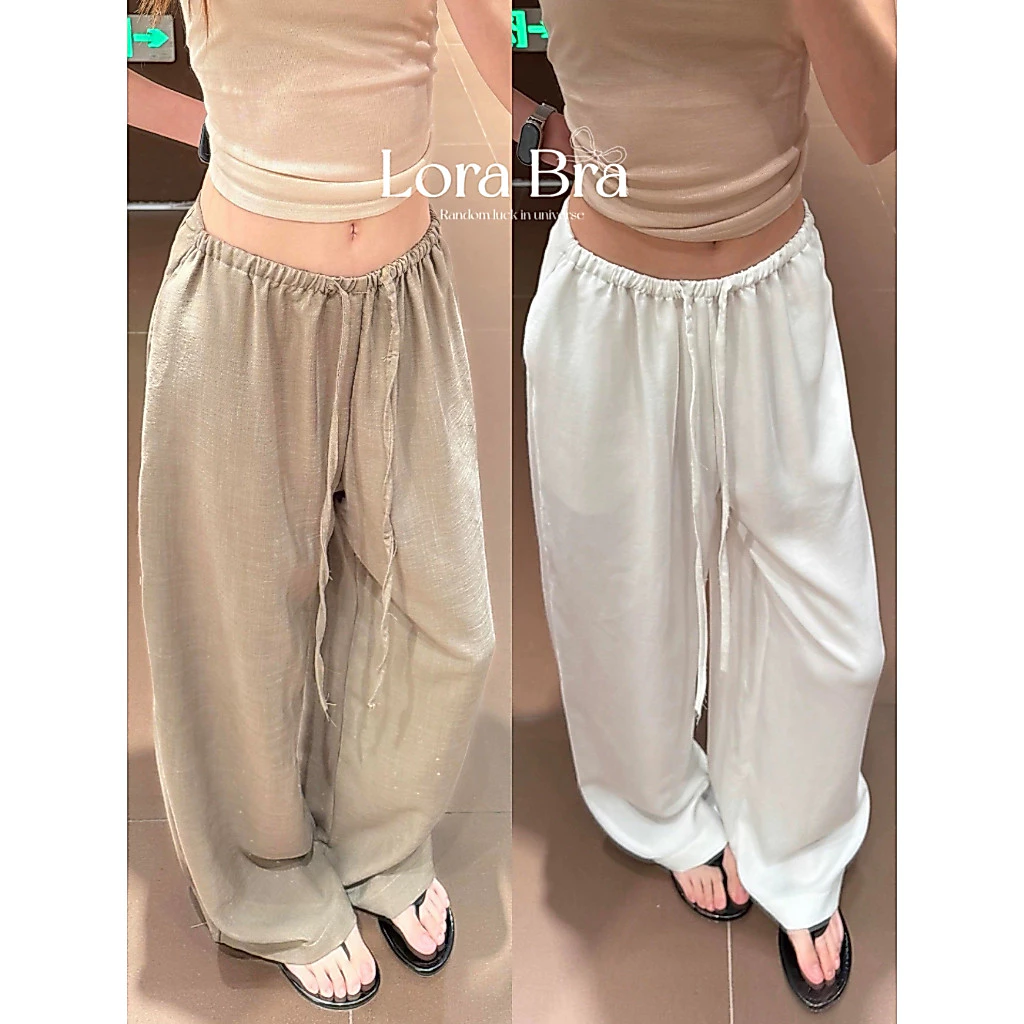 ส่งไวจากไทย🤍(พร้อมส่ง) กางเกงขายาว Voile ผู้หญิง ผ้าบางเบา เอวยางยืด ทรงหลวม กางเกงชายหาด