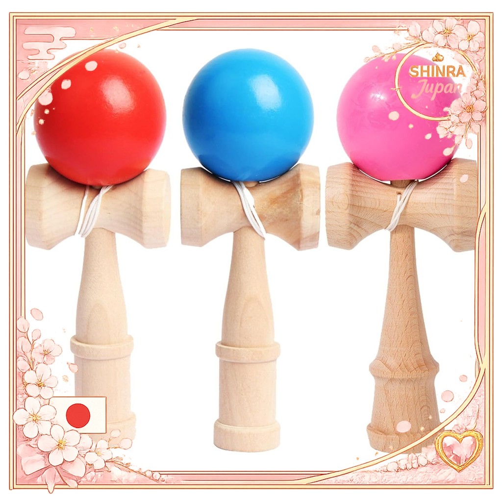 《Direct From Japan》  3 Piece Set Kendama Ozora Kendama Wooden Competition Kendama Practice Pink + Bl