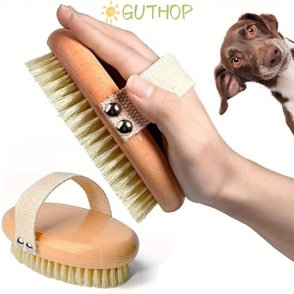 GUTHOP แปรงขนหมูป่าสําหรับสุนัขและสัตว์เลี้ยง ลดการหลุดร่วง นวดอ่อนโยน ด้ามจับกันลื่น Professional Grooming