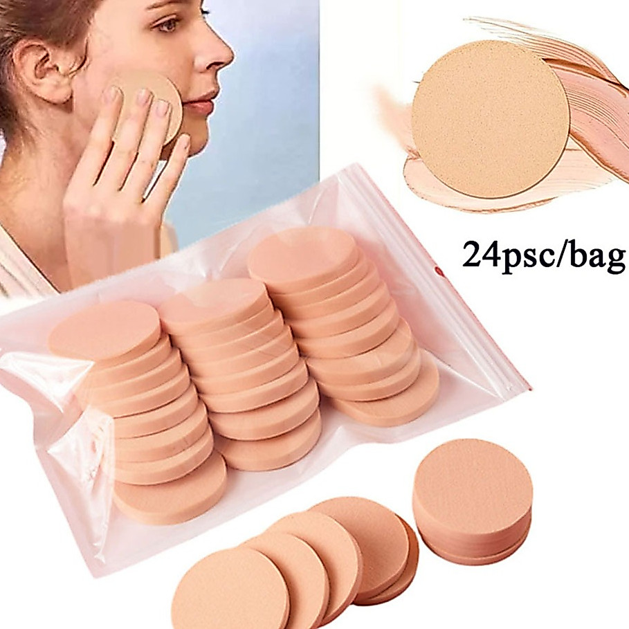 ฟองน้ำรองฟาวเดชั่นไม่มีลาเท็กซ์ 24 ชิ้น อุปกรณ์แต่งหน้าใช้ได้ทั้งแบบเปียกและแห้ง แบบใช้แล้วทิ้ง