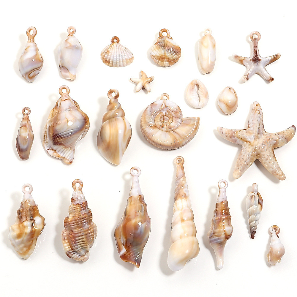 10ชิ้น จี้เปลือกหอยเทียมอะคริลิค ซีรีย์โอเชี่ยน Conch ลูกปัดสําหรับ DIY อุปกรณ์ทำเครื่องประดับ