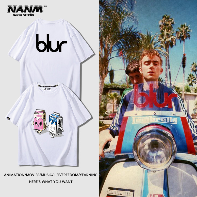 เสื้อยืด เสื้อยืดลายวงร็อค Blur Sculpture Soft Tshirt 男女夏季英国 Crppying Sponge Dismon Albarn milk cris