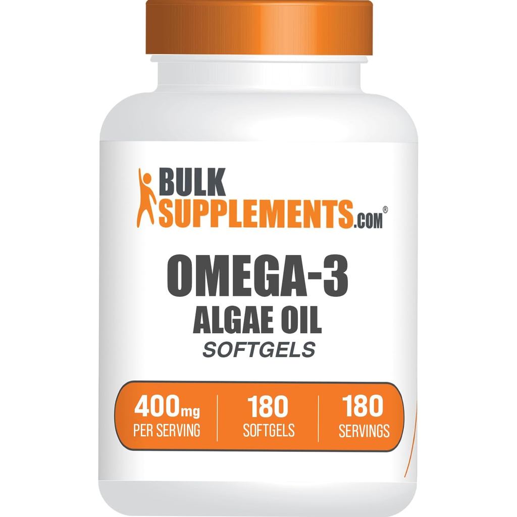 Bulkplements- ".com Algae Oil Omega3 Soft Capsules, Omega 3 Algae Oil 400mg Omega3, ปราศจากกลูเตน