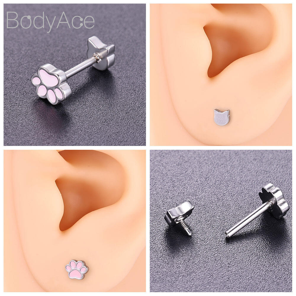 ต่างหู Bodyace 18G สตั๊ดคริสตัล ลายดอกไม้และแมว สีชมพู สำหรับเจาะ lobe และ lip ราคา ถูกที่สุด ดีลบีเคเค แกลเลอรีภาพที่ 7