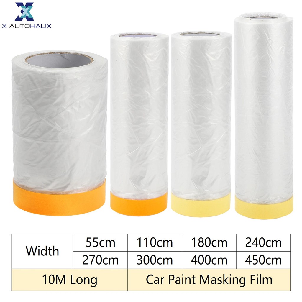 X Autohaux 10M ยาว 55 ซม.-450 ซม.ความกว้างรถสี Masking Film ฟิล์มป้องกัน Pre-Taped Masking PE กระดาษ