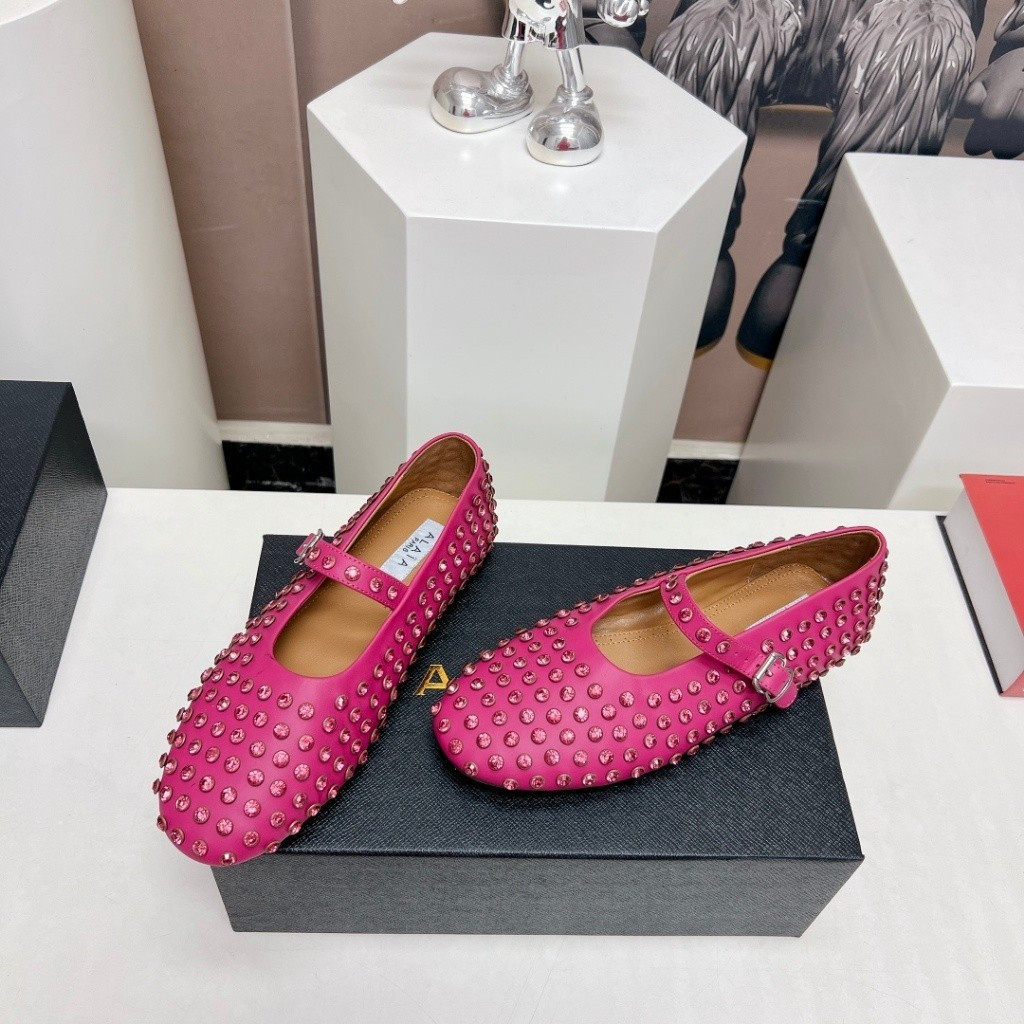 รองเท้าส้นเตี้ยบัลเล่ต์คริสตัลสีใหม่สำหรับสุภาพสตรี Alaia
