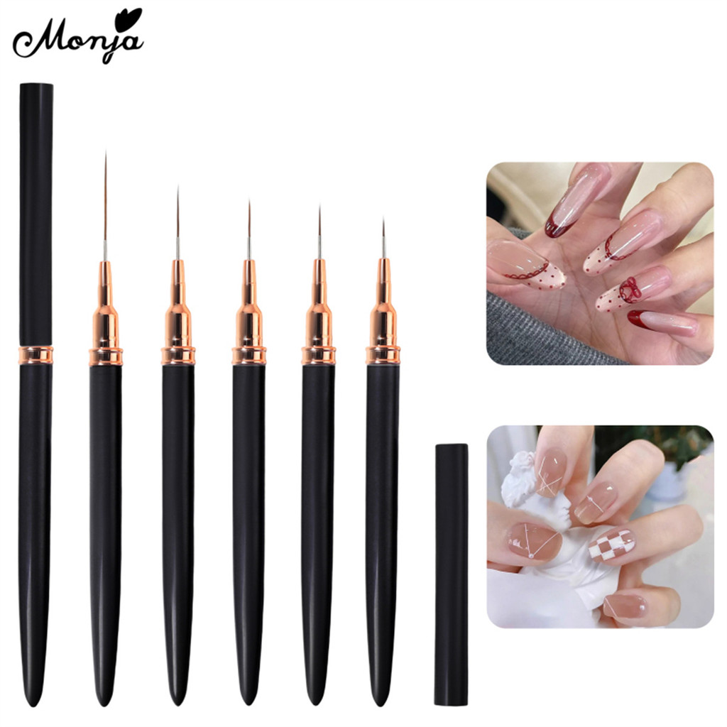 Monja เล็บเครื่องมือชุด Delicated Liner ภาพวาดดอกไม้บางยาวเส้น Striping ปากกา เล็บออกแบบเครื่องมือ