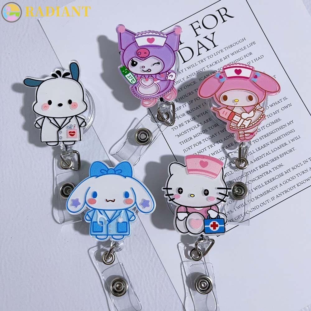 RADIANTF Retractable Badge Reel, My Melody Easy ดึงหัวเข็มขัด ID Card คลิป,อุปกรณ์สํานักงาน Pass Car