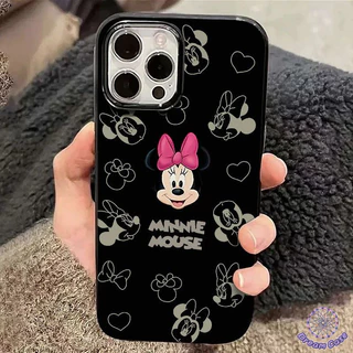 เคสไอโฟน 11 คู่รักมิกกี้มินนี่เมาส์พื้นผิวมันวาว สำหรับ IPhone 13 11 14 15 12 16 Pro Max 7 16 8 Plus XS Max XR X SE 2 3