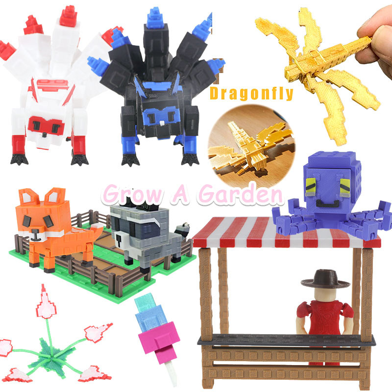 Roblox Grow A Garden 3D การพิมพ์รูปการกระทํา Raccoon Bone Blossom ของเล่นพวงกุญแจ