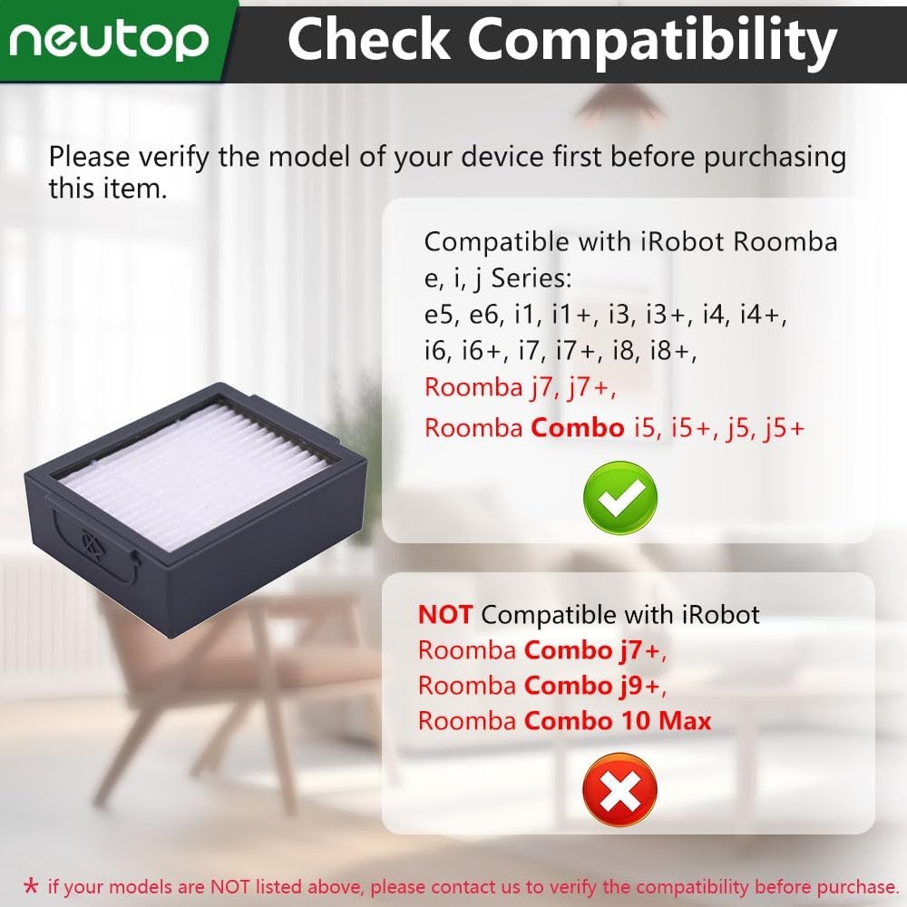 Neutop Filter ใช้งานร่วมกับ iRobot Roomba e, i, & j Series E5 E6 i1 i1+ i3 i3+ i4 i4+ i6 i6+ i7 i7+ 