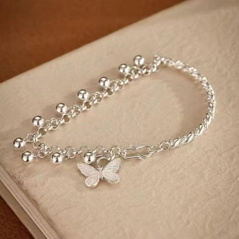สร้อยข้อมือกระดิ่งผีเสื้อสไตล์เกาหลี เครื่องประดับสำหรับนักเรียน พร้อมเป็นของขวัญสีเงิน
