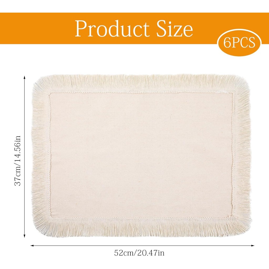 Farmhouse Placemats ชุด 6 Boho Place Mats สําหรับโต๊ะรับประทานอาหาร Beige ผ้าตารางสําหรับตกแต่งโต๊ะร