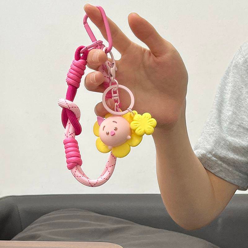 New Cute Ins Fun Rotating Flower Piglet Pig Handbag Pendant Short Nylon Rope Keychain Backpack Hangi
