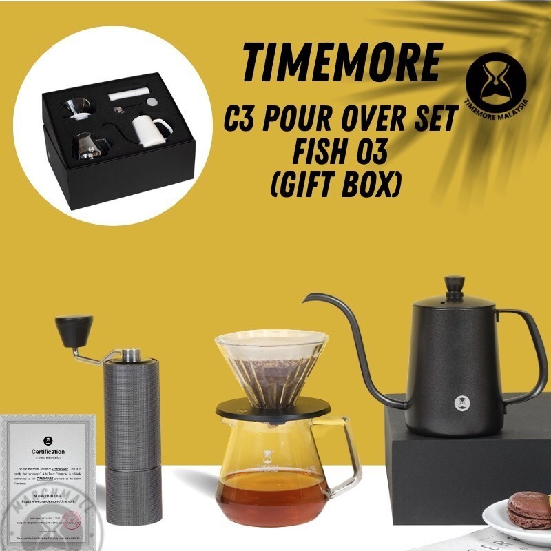 Timemore C3s เท Over Set C3s เครื่องบดเกาลัด + ปลา 03 กาต้มน้ํา/ปลาเยาวชน + หม้อกาแฟ + Dripper 01 + 