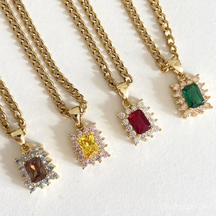 หรูหราเพชรไทเทเนียมเหล็กอัญมณีสี Influencer สร้อยคอ cz ยุโรปผู้หญิงอเมริกันสแตนเลส Cross-Border Non-