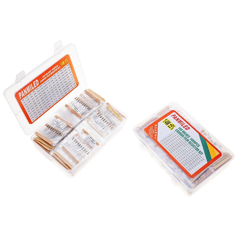 PANMILED 140 ค่า 1400 ชิ้น Resistors Assortment Kit 0 โอห์ม-10M โอห์ม, 1/4W 5% Carbon Film Resistor 