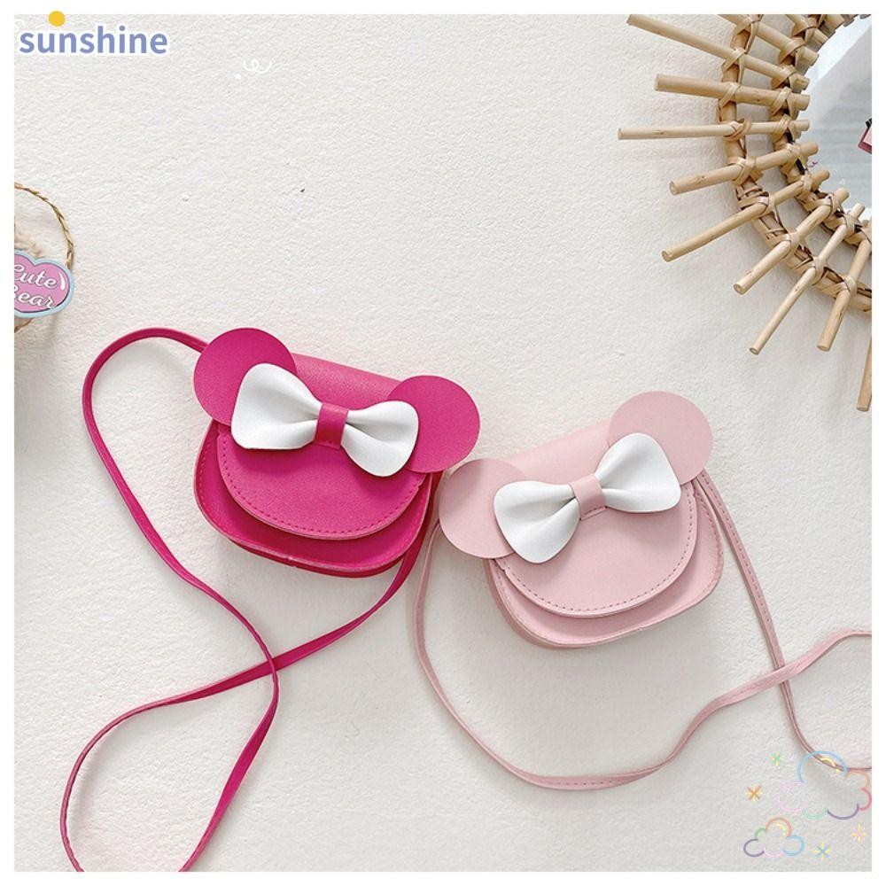 SSUNSHINE กระเป๋าสตางค์และเป้สะพายหลังเล็ก มีโบว์หูหนู สำหรับเด็กหญิง
