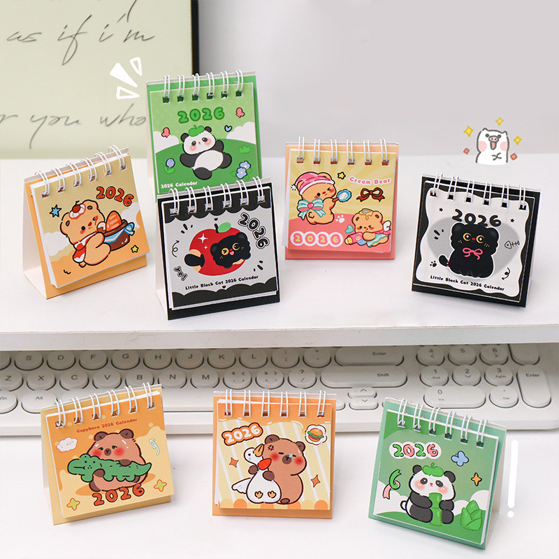2026 Mini การ์ตูนสัตว์ Series ปฏิทินตั้งโต๊ะโรงเรียน Office Desktop Planner Coil ปฏิทิน