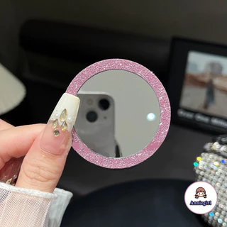Creative Glitter กระจกแต่งหน้าสําหรับโทรศัพท์มือถือพร้อมแหวนดูดแม่เหล็ก Universal แฟชั่นอุปกรณ์เสริมโทรศัพท์กาวสไตล์กลางแจ้งแบบพกพา