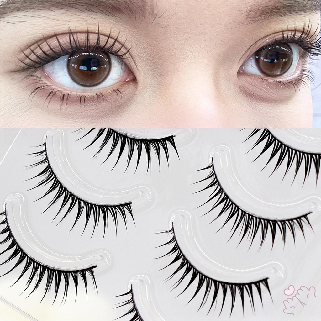 กาวฟรี Full Strip Lashes 5 คู่คอสเพลย์ Wispy Strip Eyelashes เหมาะสําหรับแต่งหน้าที่บ้าน