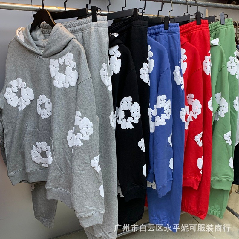 AWE5 欧BeautyCotton พวงหรีด Swearsuit木棉花印花连卫裤帽运动套装