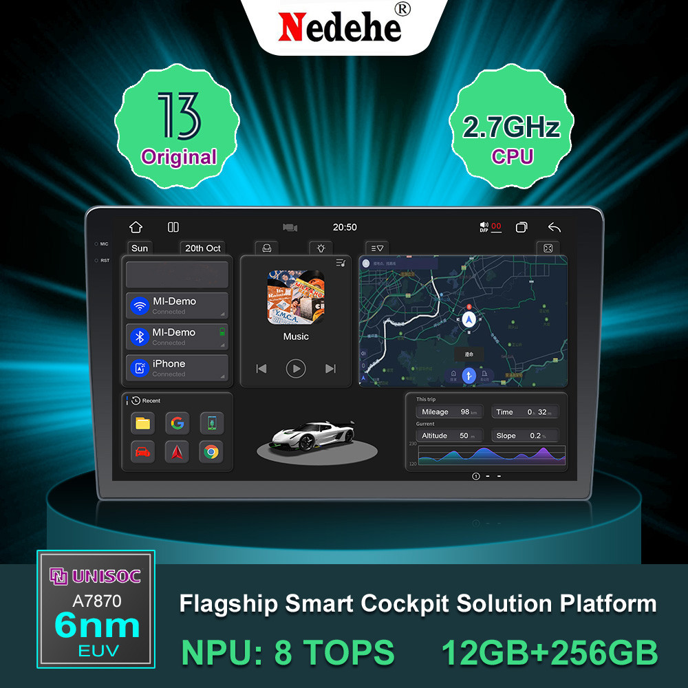 Uis7870 8core 2.7GHZ Android 13 Player Universal 9/10 นิ้ว Carplay Auto 2K QLED หน้าจอ 4G Wifi GPS 3