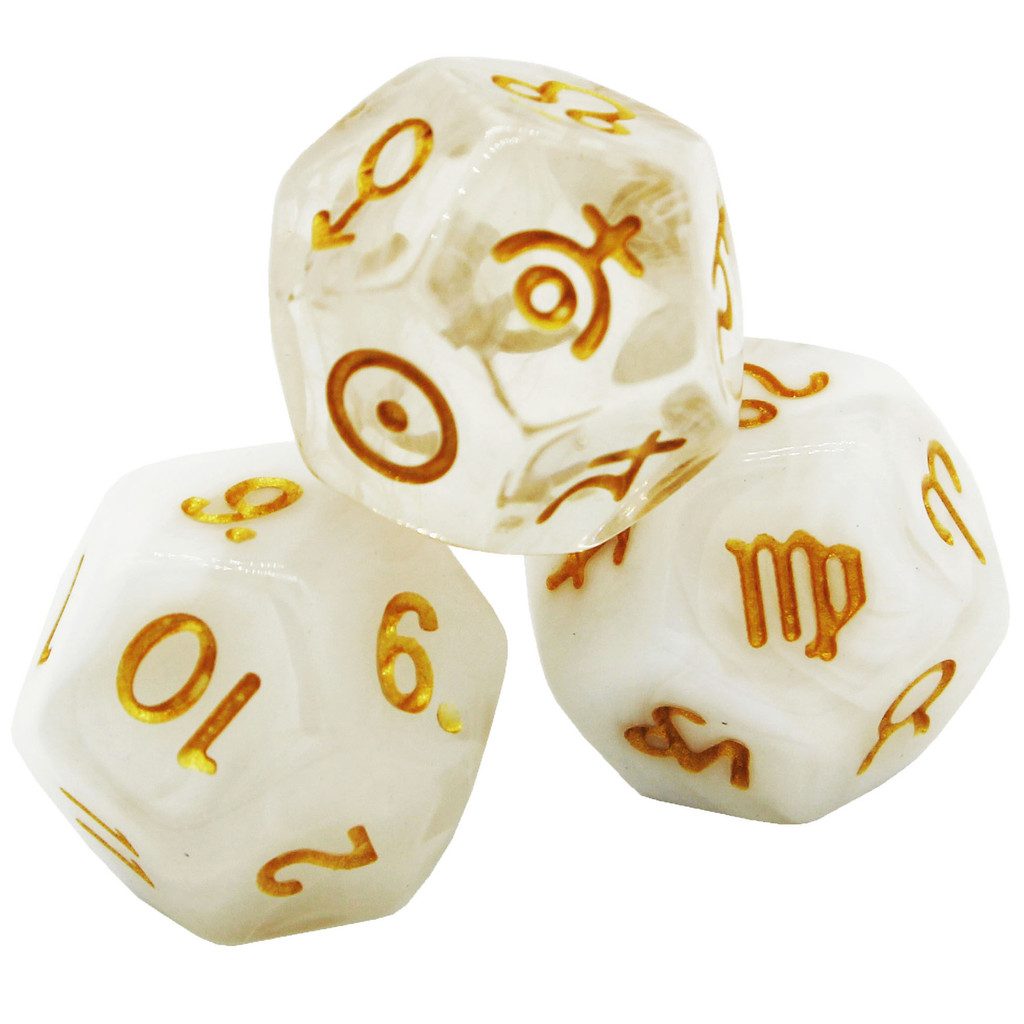 12 ด้านสิบสอง Constellation Lucky Dice Constellation Number ลูกเต๋า 3 ชิ้นชุด D12 เกม Lucky ตะแกรง D