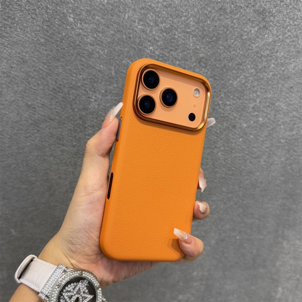 เหมาะสําหรับ 18 เคสโทรศัพท์สีส้มหนังเข็มขัดแม่เหล็กพร้อมปุ่ม AI IPhone 17 ProMax ฝาครอบป้องกันหนังธรรมดา