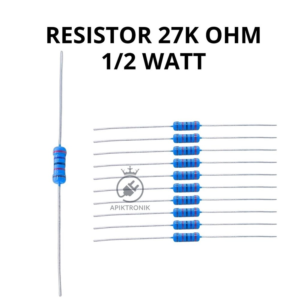 MERAH UNGU 27K Ohm 1/2 Watt Resistor – Axial Type Color Code แดง ม่วง ส้ม