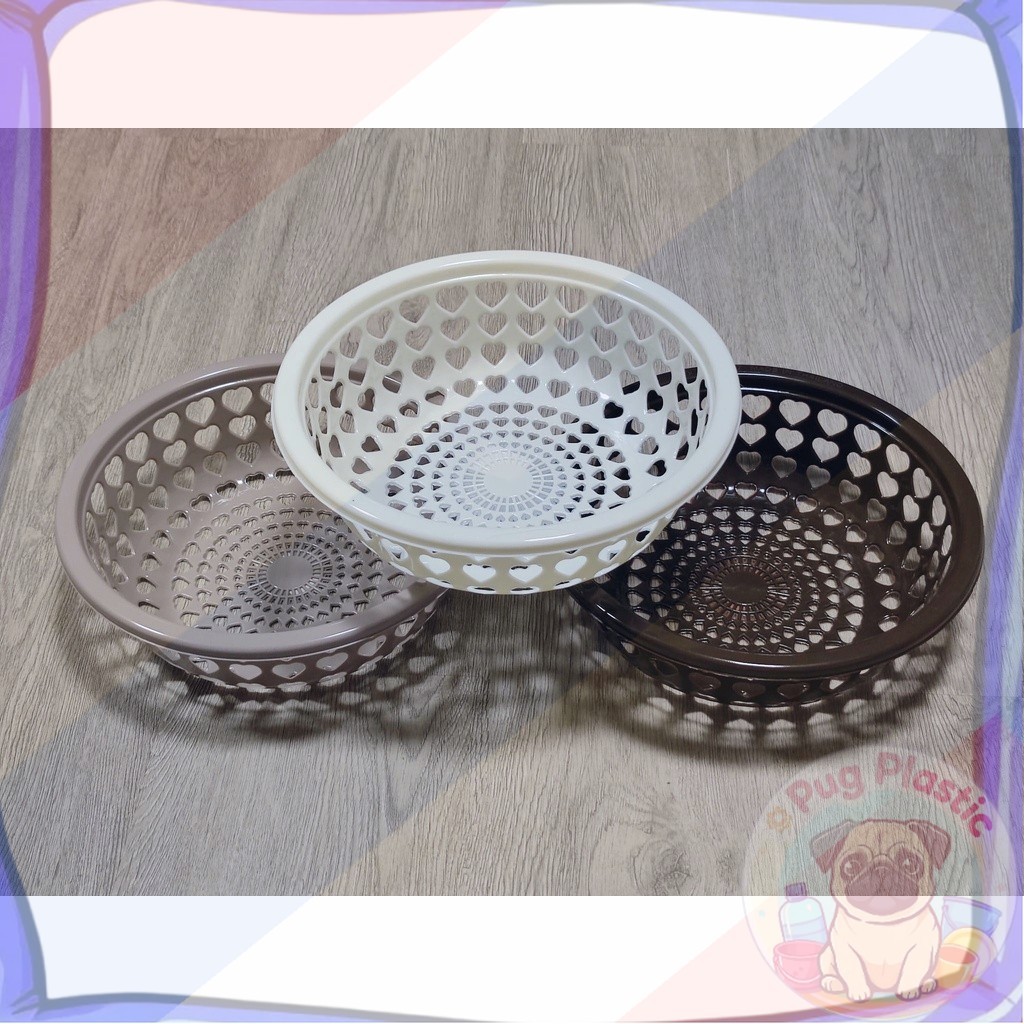 🚚ส่งจากไทย (มี6สี) ตะกร้ากลมพลาสติก ตะกร้าผลไม้ ลายหัวใจ