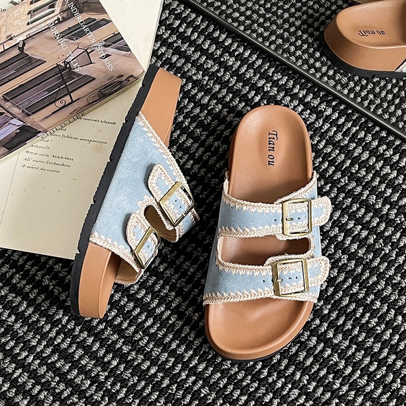 Boken รองเท้าแตะผู้หญิงรองเท้าแตะหนา Soled ผู้หญิง 2025 ฤดูร้อนสวมใส่ด้านนอก Fairy Boken แบนรองเท้าช