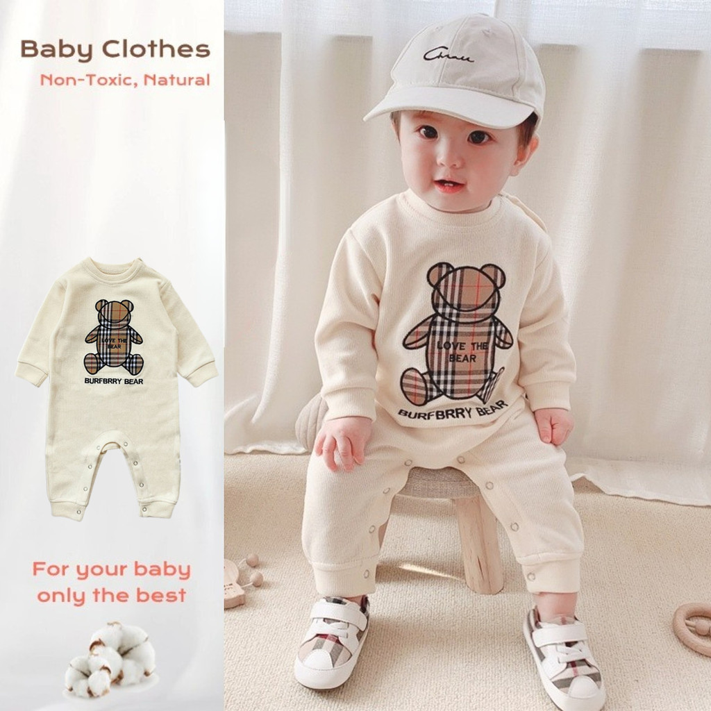 ชุดบอดี้สูทแขนยาว ผ้าฝ้าย ลายการ์ตูนหมีน้อย สไตล์เกาหลี เหมาะกับฤดูใบไม้ผลิ และฤดูใบไม้ร่วง สําหรับเด็กผู้ชาย และเด็กผู้หญิง อายุ 0-24 เดือน