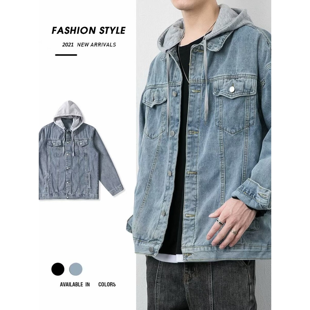 NASA Co-Branded Denim เสื้อแจ็คเก็ตผู้ชาย Street Wear หลวม Hooded Top ผู้ชาย Ruffian หล่อฤดูใบไม้ผลิฤดูใบไม้ร่วงสวมใส่ด้านนอกเสื้อแจ็คเก็ต