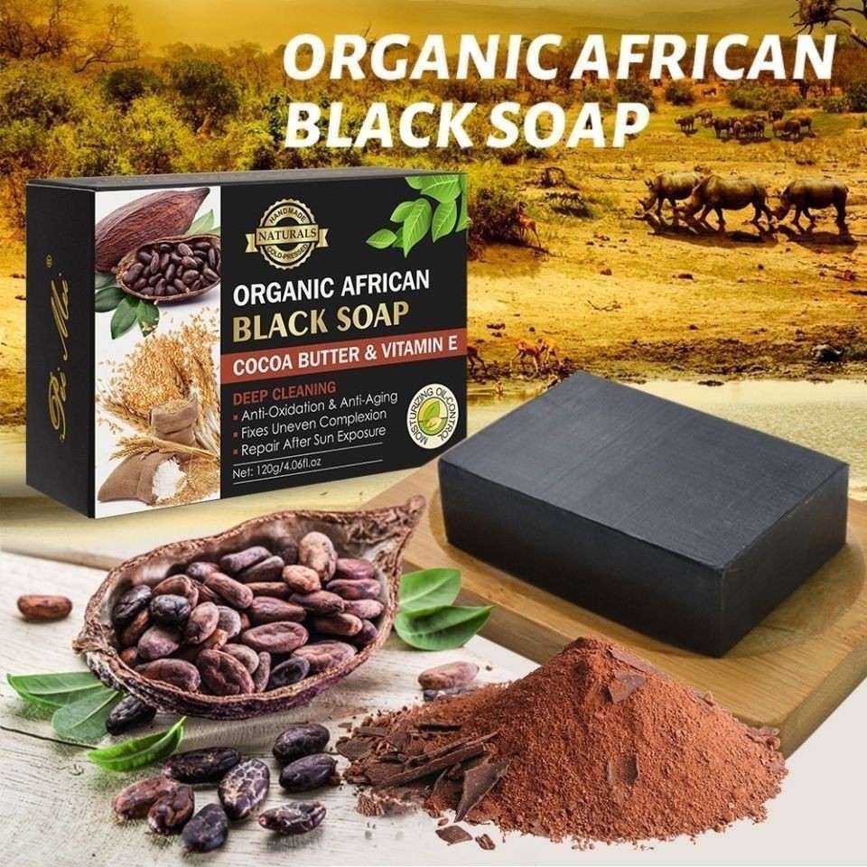 New Product#African Black Soap Cocoa Bean Vitamin E  Natural Acne Soap1mj