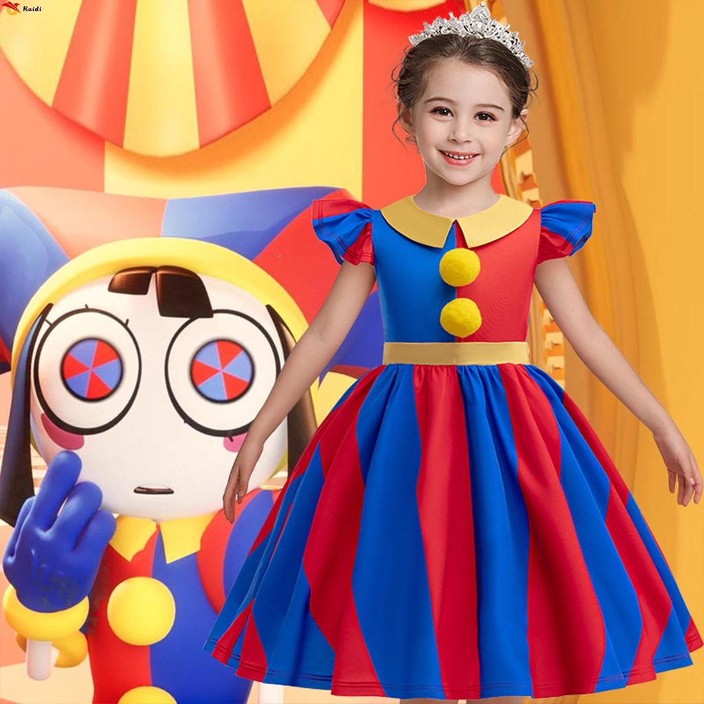 Circus Pomni Girls Costume Dress Kids Halloween Party Pomni Jester Costume Dress for Vacations Holid