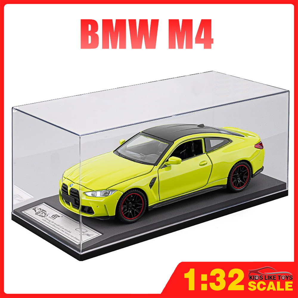 KLT 1:32 อะคริลิคกล่อง BMW M4 Diecast รุ่นรถยนต์ของเล่นคอลเลกชันของขวัญสําหรับเด็กเด็กผู้หญิง