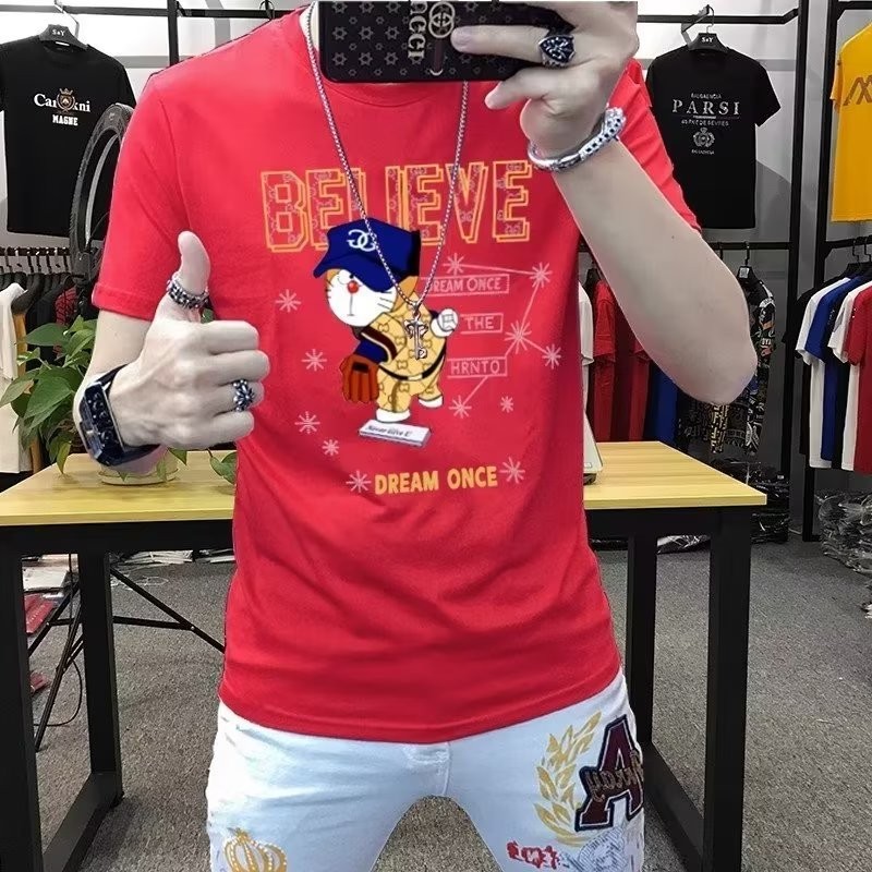 COD 2025 Short Sleeve Hong Kong Style Creative Fun Round Neck Youth Trendy T-Shirt Printed Fashion T