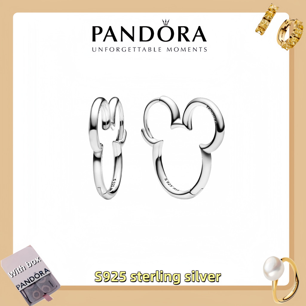 ต่างหูห่วงลายอนิเมะ Disney Mickey Mouse Silhouette ทำจากเงินสเตอร์ลิงคุณภาพสูง พร้อมกล่องบรรจุ