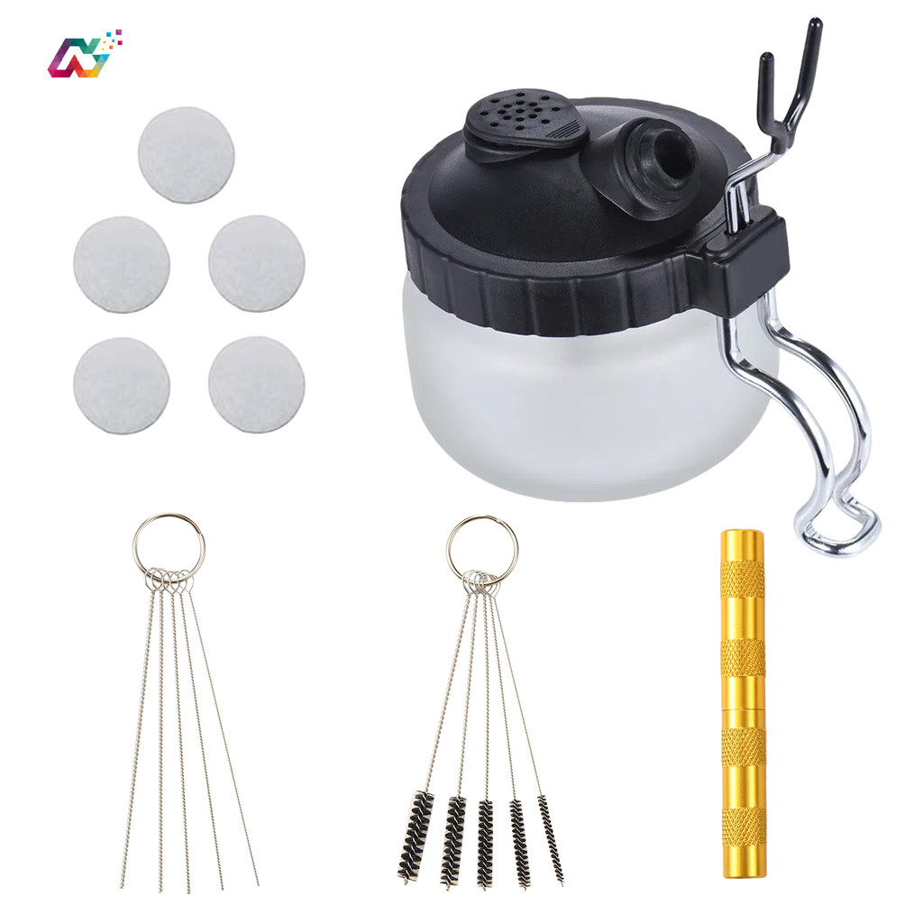 2-ใน-1 แอร์บรัช ทําความสะอาดชุดแก้วทําความสะอาดหม้อที่มีผู้ถือแปรงและ3ชิ้นทําความสะอาด/ซ่อมชุดเครื่องมือสําหรับกันดั้มรุ่นภาพวาดเล็บเครื่องมือ