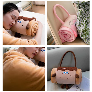 หมอนผ้าห่ม 2in1 มีผ้าห่มในตัว ผ้านาโนนุ่ม ไซส์ 100x170ซม พกพาง่าย สำหรับรถยนต์ ผ้าห่มและหมอนผ้ากันหนาวลวดลายการ์ตูน