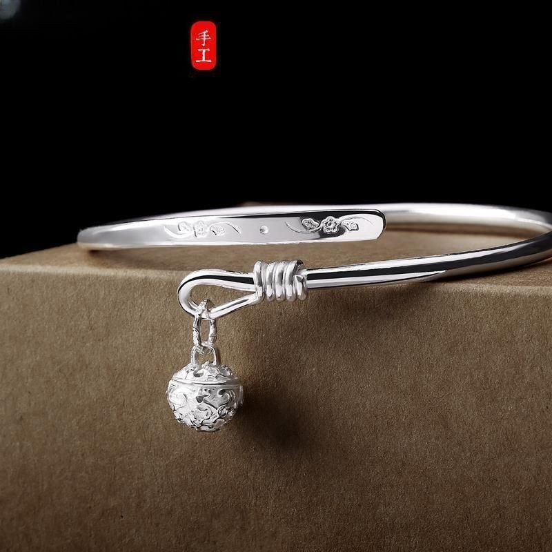 Oriental Premium#In Stock Timeless Pure Silver Anklet999Pure Silver Women's Handmade Solid Adjustabl