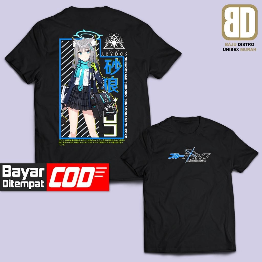 อะนิเมะเสื้อยืด SUNAOOKAMI SHIROKO BLUE ARCHIVE มังงะ Tshirt Unisex ญี่ปุ่น BRAIN CLOTHES