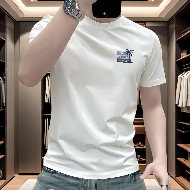 COD 2025S1850 Cool Feeling Mercerized Cotton White Ink Printing P22 Black White S-5XLnew23 VR2C