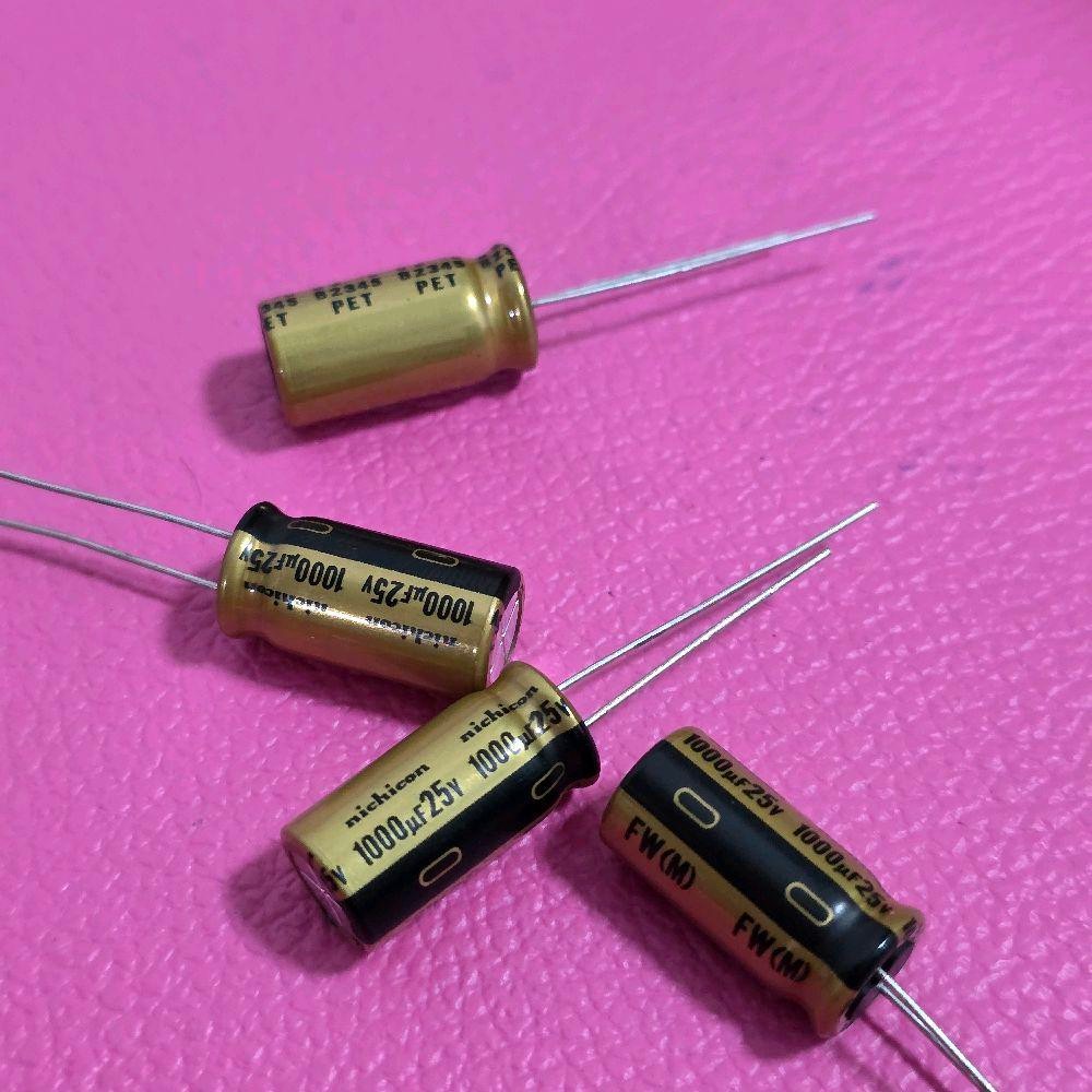 อะไหร่โม แอมป์​จิ๋ว C สีทอง FW Nichicon 25v1000uF 10X20mm คาปาซิเตอร์เกรดออดิโอ สำหรับโมแอม nta6001 